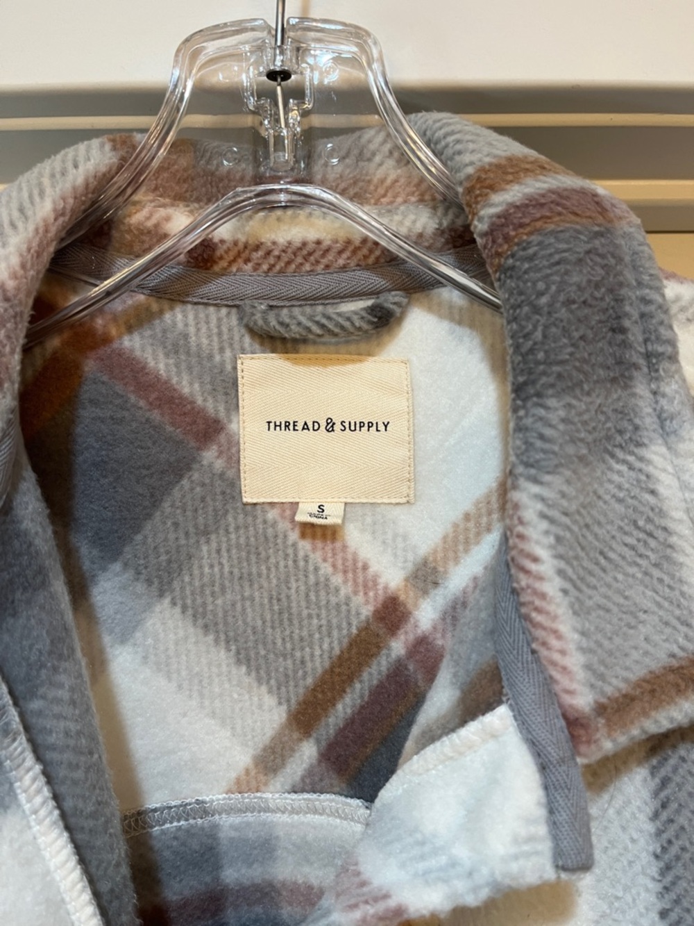 Thread & Supply Plaid Teddy Shacket in Gray, Cream & Brown Tones - Picture 4 of 7
